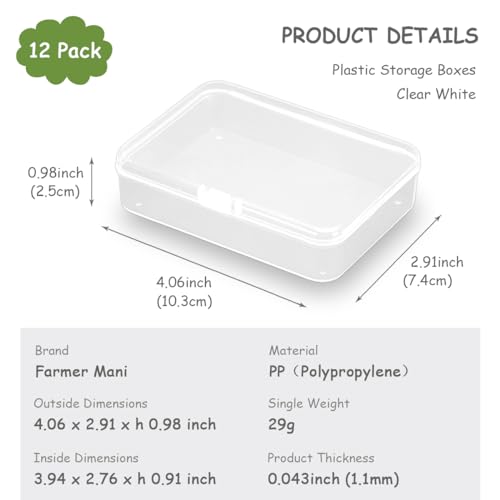 Image of 12 Pack Clear Plastic Beads Storage Containers Box (4.06 x 2.91 x 0.98 in) with Lid, Small Plastic Containers for Storage of Small Ite ms, Crafts, Jewelry, Hardware