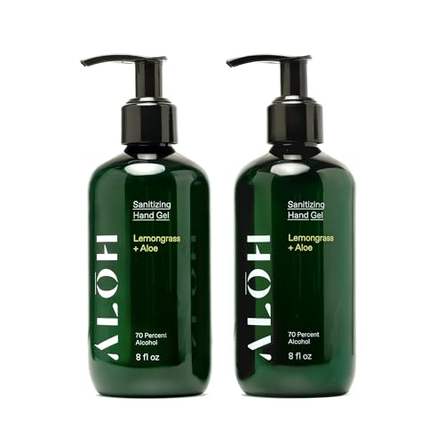 Image of ALŌH Sanitizing Hand Gel 2-pack | Lemongrass + Aloe | 70% Alcohol Hydrating Hand Sanitizer Gel with Essential Oil, for Kids & Adults | 8oz Size Bottle (Set of 2)
