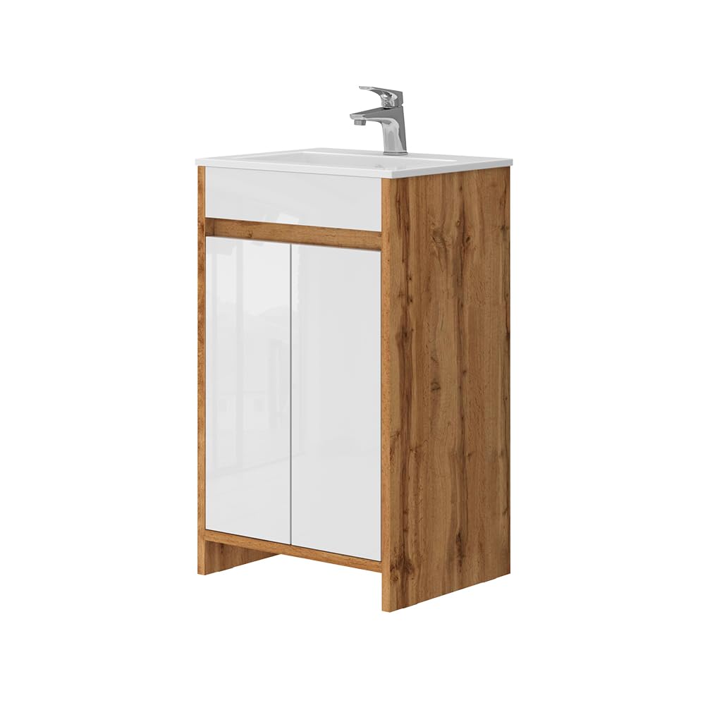 Vicco Set mobili bagno Lemgo, Rovere dorato, 49 cm, composto da mobile sottolavabo e lavabo