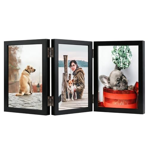 TOFOREVO 3 4x6 Picture Frame Black Triple Wooden Hinged Photo Frame