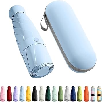 Ozoy Travel Mini Folding Compact Umbrella with Case, Manual Open 6 Ribs Lightweight Portable, Small Sun UV Protection & Rain Windproof Pocket Umbrella for men,women,kids,girls - image, photos
