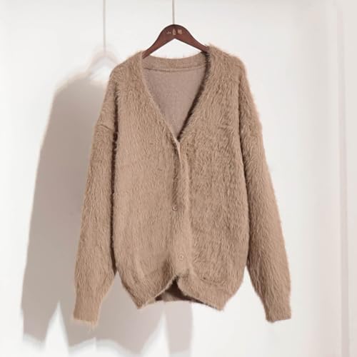 Akklian Fuzzy Knit Cardigan Sweaters for Women Button Down V Neck Oversized Slouchy Furry Sweater Outwear Teen Girl Clothes4