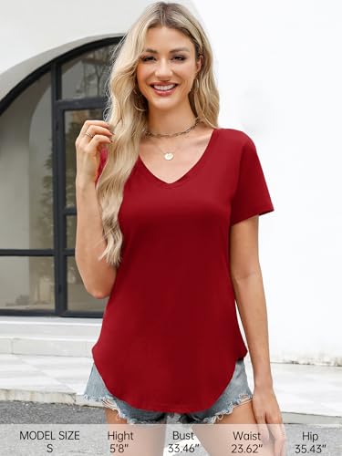 Image of Elesomo Womens T Shirts V Neck Summer Short /Long Sleeve Cotton Tops Tees