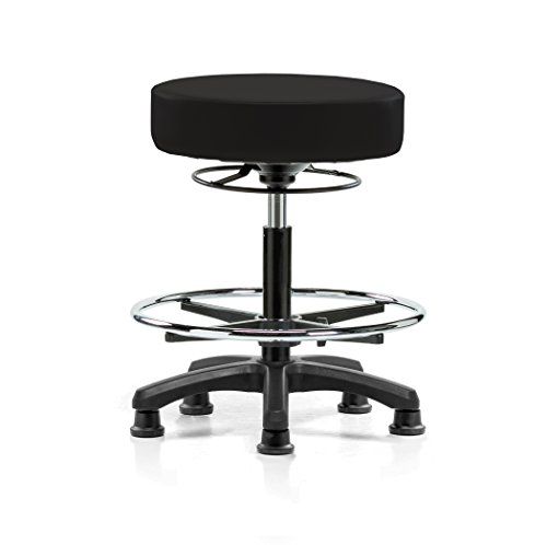 Image of Perch Stationary Life Height Adjustable Stool with Foot Ring | Medium Bench Height 20.5-28 inch | Black Vinyl
