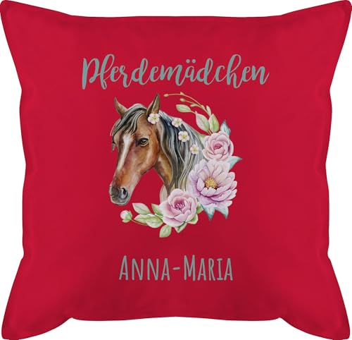 Kissen 50x50 - Pferde - Pferdem&auml;dchen Geschenk Pferd mit Name personalisiert I Pferdeliebhaber Sparb&uuml;chse - 50 x 50 cm - Rot - f&uuml;r m&auml;dchen pferdekissen Reiter pferdemotiv schmusekissen