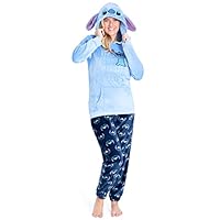 Disney Pyjamas for Women, Fluffy Ladies Fleece Pyjamas, Stitch Minnie Gifts (S, Blue Stitch)