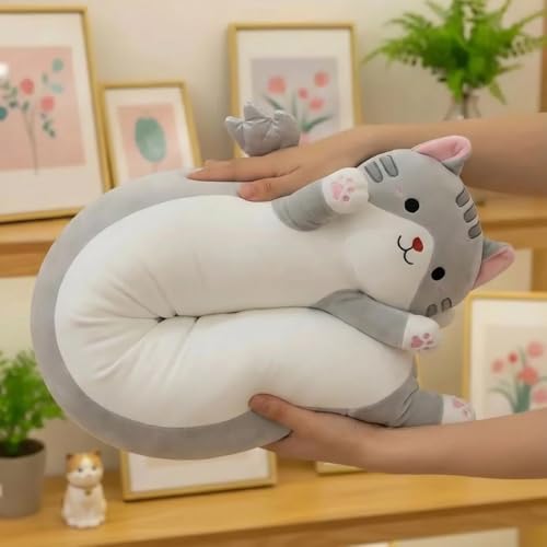 Image of Kekeso Long Cat Plush Pillow, Cute Cat Stuffed Animal Toy for Home Decor Sofa Cushion Christmas Valentine's Birthday Gift for Adults (Gray, 60cm /23.62in)