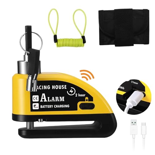 AevQuas Motorrad-Scheibenschloss, Motorradschloss, wasserdicht, Scheibenbremsschloss, 110 dB, mit Erinnerungskabel und Tragetasche, Motorrad-Alarmsystem Motorrad Zubehör für Motorrad, Fahrrad, Roller