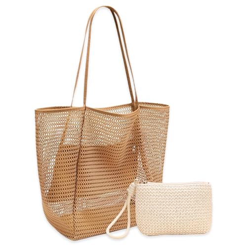 MLPKOI Borsa Mare Donna Grande, Famiglia Borsa Spiaggia Donna, bBorsa Rete Spiaggia, Pieghevole Borse a Tracolla per Viaggio Picnic Vacanze, Shopping Bag, Borse Tote per Mare Viaggio Shopping