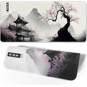 Alfombrilla de mouse para juegos con diseño de flor de cerezo en acuarela, base de goma antideslizante, tapete de escritorio para teclado y oficina en casa, 31.5 x 11.8 pulgadas