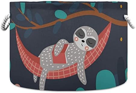 AJINGA Collapsible Round Storage Basket Fabric Toy Chest Organizer, Cute Safari Animals Giraffe Lion Hippo Crocodile Laundry Basket with drawstrings for Kids