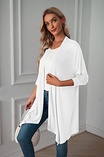 Famulily Womens Lightweight Cardigan Long Sleeve Front Open Waterfall Cardigans Irregular Dusters Sweater White XL - Image 3
