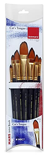 Image of Isomars Cat's Tongue Paint Brush Set - Set of 7 Artist Brushes for Acrylic, Watercolor, Oil & Blending Techniques - Ideal for Smooth Strokes, Detailing & Shading