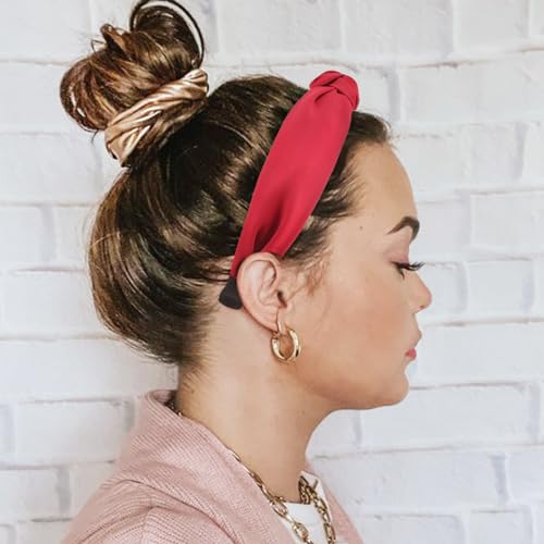 Image of DRESHOW Women's Headbands, 4 Pcs Knotted Non Slip Fashion Hairbands for Girls, Solid Boho Wide Top Knot Hair Hoops Hair Accessories