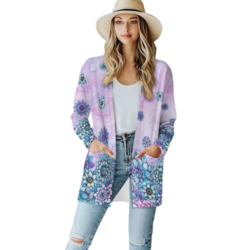 Image of Biyejit Women's Long Sleeve Open Front Cardigan Casual Loose Lightweight Cardigans with Pockets Drape Cardigan