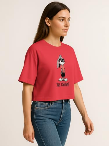 Image of HELLCAT Beige Printed Loose Fit Crew-Neck Crop T-Shirt for Women