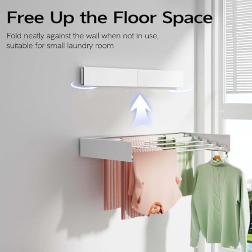 Creperture Wäscheständer Ausziehbarer, 80CM Platzsparend Wäscheständer klappbar zum Aufhängen von Kleidung, Haushalt Wandmontierter Wäscheständer für den Innenbereich,Badezimmer, Balkon