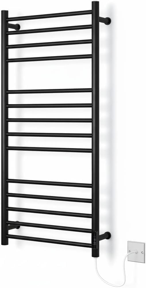 Manissa Handtuchheizkörper Elektrisch – Beheizter Handtuchhalter aus Edelstahl, 500x1000 mm, Modernes Design in Schwarz, Energiesparend & Stilvoll