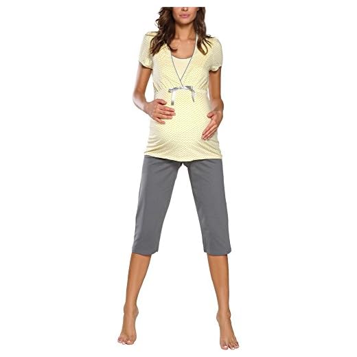 Italian Fashion IF Pigiama Premaman Due Pezzi F2L3C3T1 0225 (Giallo/Grigio, L)