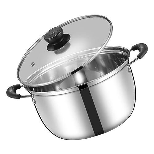 SOLUSTRE Non-stick Stainless Steel Milk Pot Lidded Soup Pot for Korean Noodles Cooking Saucepan Handle