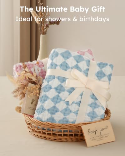 Image of Yoofoss Hooded Baby Towels for Newborn 2 Pack 100% Muslin Organic Cotton Baby Bath Towel with Hood for Babies, Infant, Toddler and Kids, 32x32Inch, Soft and Absorbent, Pink Blue Checkered
