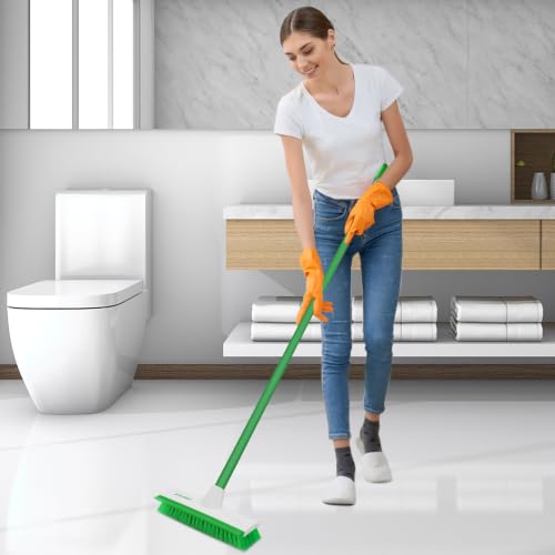 Image of SetSail Floor Scrub Brush with 51-Inch Long Adjustable Handle Brush, Green | 2 in 1 Scrape Brush Stiff Bristle Floor Scrubber for Cleaning Shower Bathroom Garage Kitchen Wall Deck Tub Tile