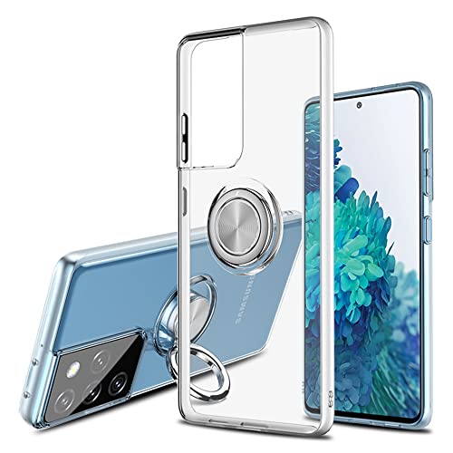 Cover trasparente per Samsung Galaxy S21 Ultra 5G con anello rotante a 360 gradi e piastra metallica per Supporto Auto Smartphone Magnetico Custodia tpu Ultrasottile