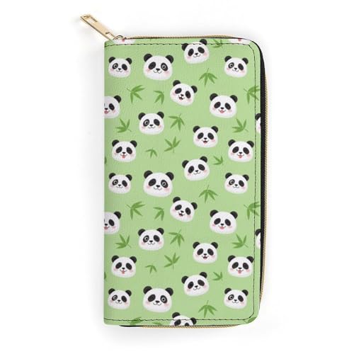 Adult Fashion Printed Leather Wallet, Water Resistant and Large Capacity Panda Bamboo Patterns Mint Green Wallets for Everyday Carry