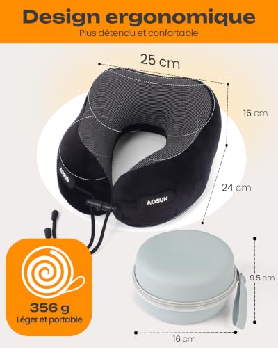 Coussin De Voyage Avion : Aosun Coussin de Nuque de Voyage 4 en 1 en 1 avec Masque et Bouchon, ... – Image 2