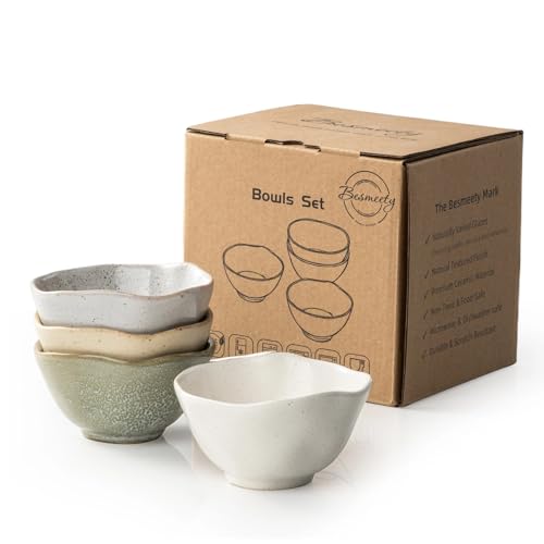 Besmeety 8oz Ceramic Small Bowls Set of 4 Cereal Bowls for Dessert Fruits Yogurt Dipping Side Dishes Farmhouse Vintage Color Dinnerware for Kitchen