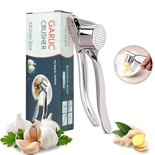 Image of Stainless Steel Garlic Crusher Presser Garlic Press Manual Portable Curved Garlic Ginger Press Crusher Steel Garlic Grinding Slicer Squeeze Mincer /Chopper for Kitchen (Only Garlic Use)