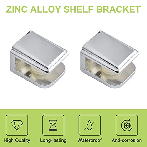 Ufurmate Glass Clamp, 10Pcs Rectangle Glass Clamps Zinc Alloy Glass Shelf Brackets Adjustable Silver Glass Shelf Clips Wall Mounted Solid Glass Shelf Holders, For 5-8Mm Thick Glass Shelves #TOP2