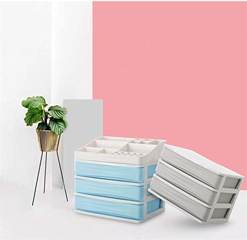 3-Storey Office Desktop Storage Box Drawer Cosmetic Multi-Layer Storage Cabinet Plastic Storage Box - Grey/Blue/Pink