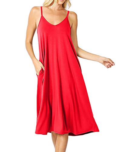 Image of ALLLA Women's Lightweight Flowy Summer Dress - Adjustable Strap Knee Length Dress with Side Pockets. Casual, Beachwear