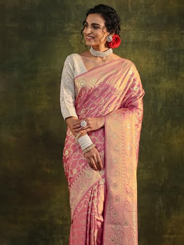 Image of Libas Woven Design Satin Saree for Women With Unstitched Blouse Piece | Traditional Saree for Festive & Wedding