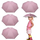 MUFEKUM 4 Pack Umbrella Hats, 20.5' Hands-Free Head Umbrealla Hats for Kids, Folding Waterproof Umbrella Cap With Head Strap for Outdoor Party Fishing Sun Rain Beach Golf Hiking (Pink)