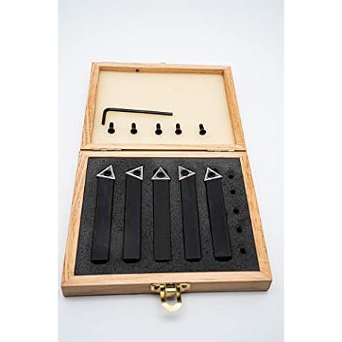 Carbide Mini Indexable Carbide Lathe Turning Tool Holder Metal Lathe Tools Inserts Bits with Carbide Inserts 5 Pieces/Set (1/2" 5CPS Set) Cover