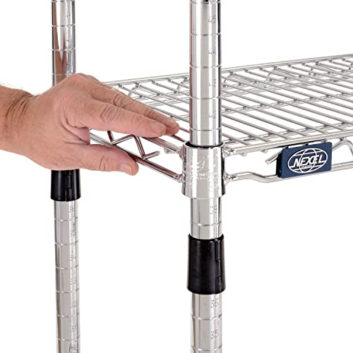 Nexel Adjustable Wire Shelving Unit, 4 Tier, Commercial Dry Storage Rack, 14\" x 60\" x 63\", Chrome