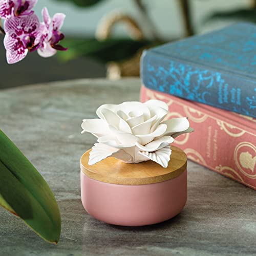 Airome Succulent Passive White Porcelain Diffuser, Non-Electric, Battery-Free Fragrance And Essential Oil Diffuser With Peppermint Essential Oil, White Rose With Wood And Pink Base #TOP2