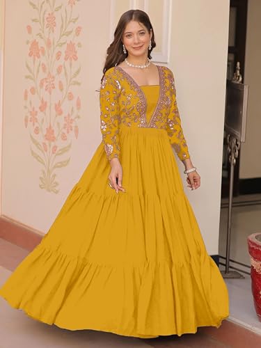 Image of FOXDX Womens Faux Georgette Sequence Embroidered Ankle Length Anarkali Gown for Women| Festival | Trending |