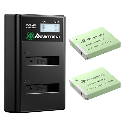 Powerextra 2 Pack NB-6LH/NB-6L Battery and Dual USB Charger for Canon Powershot S120,SX510 HS,SX280 HS,SX500 is,SX700,D20,S90,D30,ELPH 500,SX270,SX240,SX520