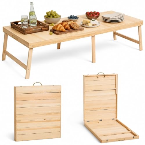 Boho Wooden Folding Picnic Table 60x30 Low Portable Outdoor Camping Table
