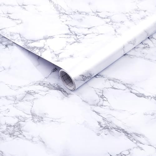 Arthome Blanc Marbre Papier Contact,90cmx3m Papier Peint Auto Adhesif en Vinyle pour meubles, comptoirs de cuisine, armoires, étagères, facile à installer