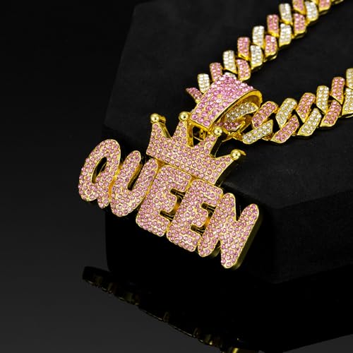 Queen Hip-hop Cuban Chain, Rhinestone Pendant Necklace Jewelry For Women，Women's Fashion Jewelry4