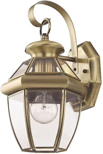 Miniatura 4 de Livex Lighting 2051-01 Monterey 1 Lámpara de pared exterior con acabado de latón antiguo, acabado en latón macizo con vidrio biselado transparente