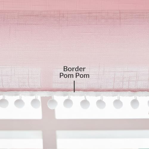Image of HOMEMONDE Sheer Curtains with Decorative Side Border Pompom Curtain for Customize, Linen Textured Light Filtering, Rod Pocket, 1 Piece - Pink