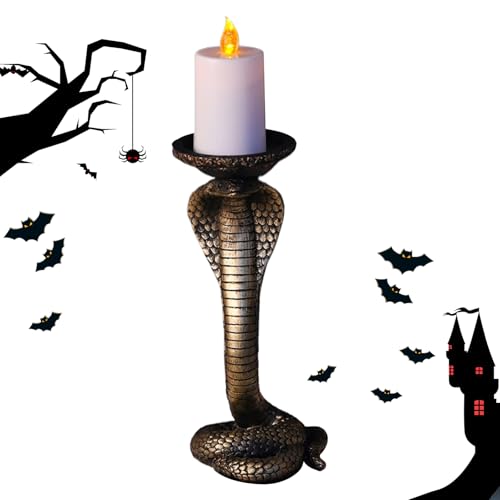 Image of Candlestick Holder - 9.84 Inch Tea Light Candle Holder for Table Centre, Halloween Display with Snake Shape, Gothic Statue - for Home, Bedroom, Kitchen, Mantle, Holiday, Wedding