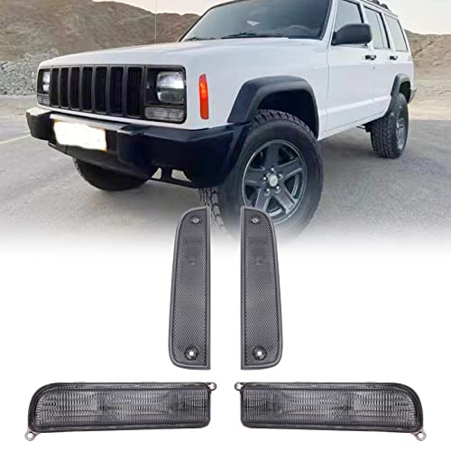 Azumka Fits For Jeep 97-01 Xj Signal Lights - Combo Smoke Bumper Turn Signal + Corner Side Marker Lamps Set (Left + Right) Compatible With 1997-2001 Cherokee Xj Chassis (Smoke 4 Pieces) #TOP4