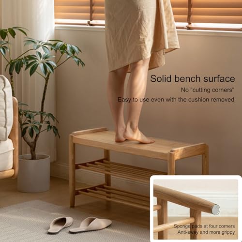 WXZXWXZX Zapatero Banco Almacenaje Madera con Asiento Banqueta Dormitorio Banco para Pie de Cama Sala de Estar Pasillo Entrada Recibidor(Walnut+White,80cm/31.5in) - imagen 6