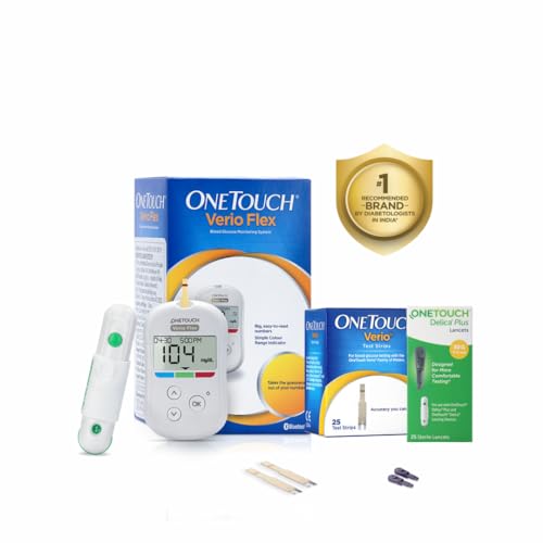 Image of OneTouch Verio Flex glucometer with 10+25 Test Strips & 25 additional lancets (total 35 sterile lancets) | Sync your results with OneTouch Reveal mobile app| Simple & accurate testing of blood sugar